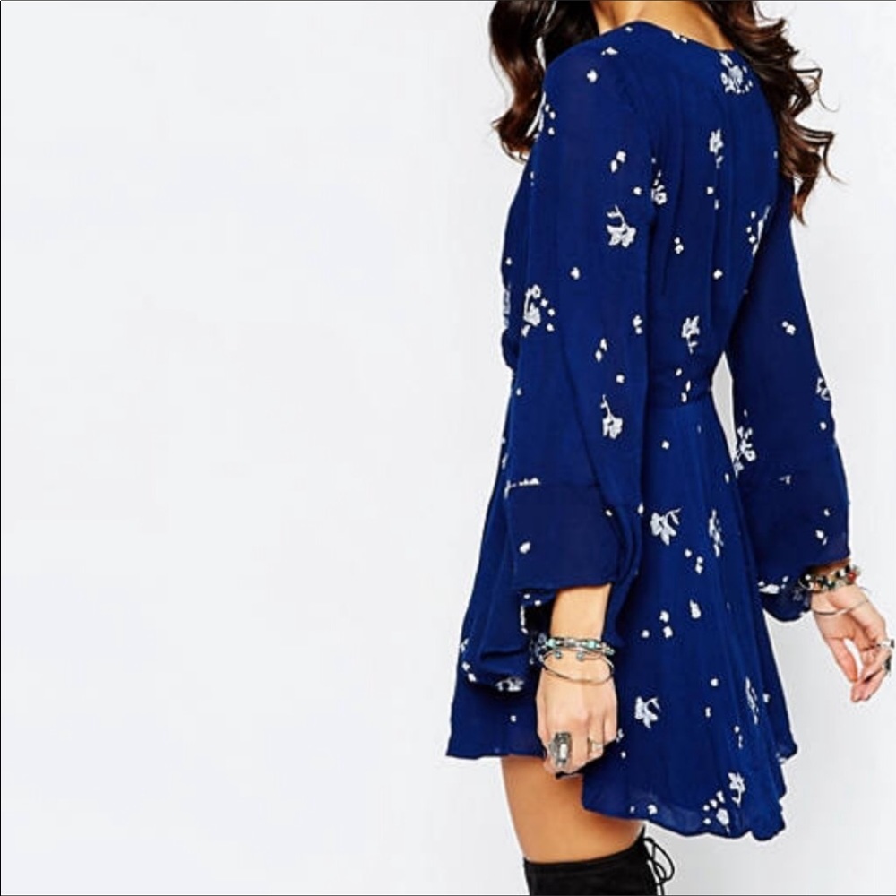 Free People Navy Bell Sleeve Embroidered Dress - Picture 2 of 10